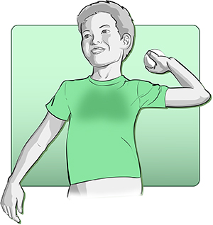 Boy in a green shirt throwing a ball.