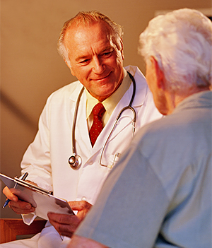 Doctor and man talking.