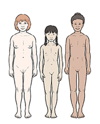Three girls showing differences in development at age 12.