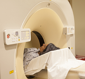 Woman having CT scan.