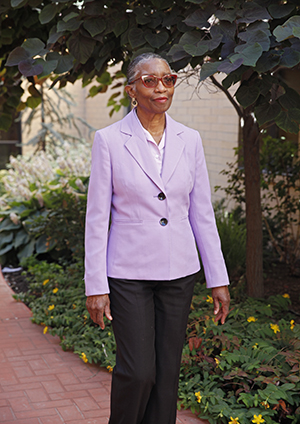 Woman walking outdoors.