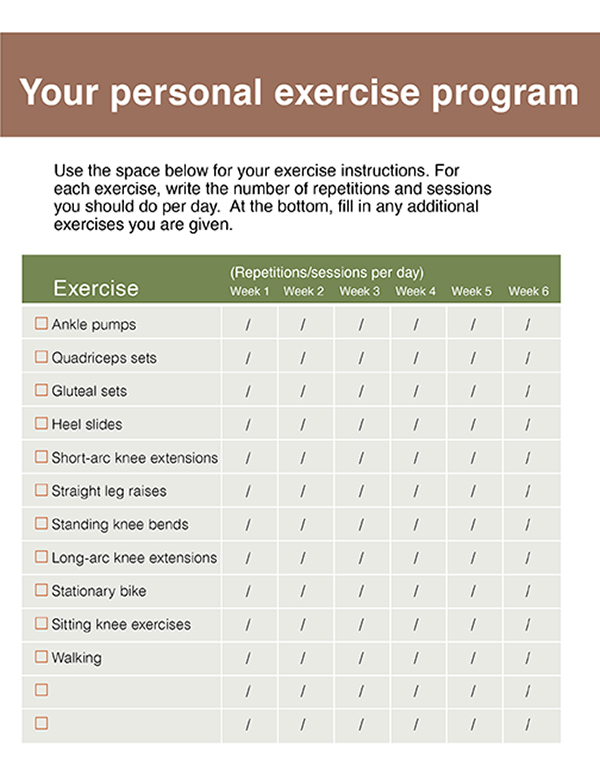 After Knee Replacement: Your Exercise Program Chart