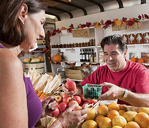 Woman shopping at farmers' market.