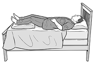 People put another pillow under the back of knees while lying down on bed.  Correct sleep on back posture. Stock Vector