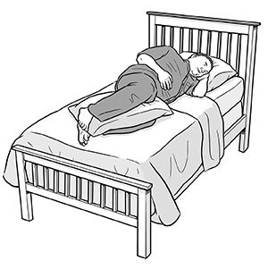 People put another pillow under the back of knees while lying down on bed.  Correct sleep on back posture. Stock Vector