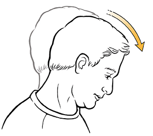 Side view of man's head showing neck stretch. 