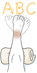 Foot with ghosted-in positions showing foot drawing letters of alphabet.